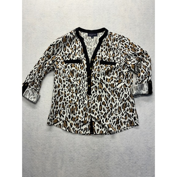 Jones New York Signature Tops - Jones New York Signature Leopard Animal Print Blouse Mob Wife Office Med Cotton